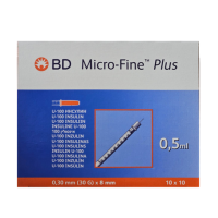 Шприц інсуліновий BD Micro-Fine Plus U-100, 0.5 мл, з голкою 30G x 8 мм
